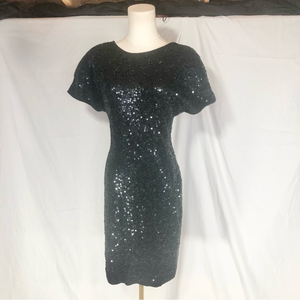 Vintage 90’s Carmen Marc Valvo Black Sequin Dress Size Large